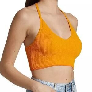 Rag & Bone Womens Soleil Bra Crop Top Large Golden Yellow Ribbed Knit T Back